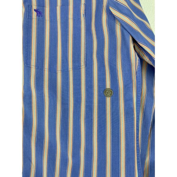 Vintage Abercrombie Mens Blue & Peach Muscle Fit Striped Button-Down Shirt Med - Picture 6 of 16